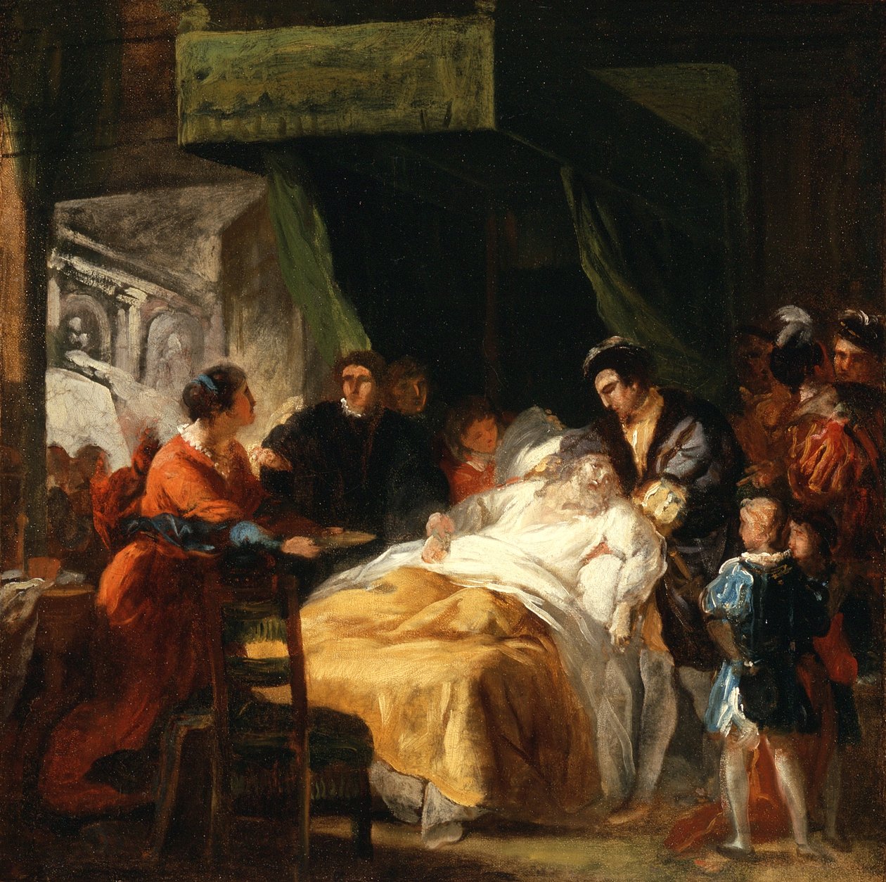 Leonardo da Vincis död i François I:s armar, c.1781 av Francois Guillaume Menageot