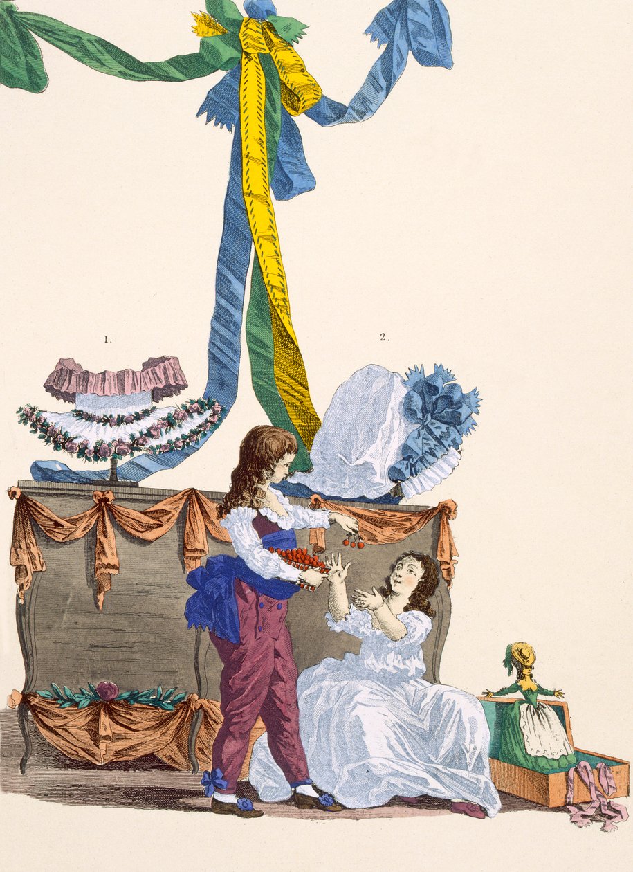 Androman- och Warwick-hattar, graverade av Dupin, platta nr 320 från "Galeries des Modes et Costumes Francais", 1780. av Francois Louis Joseph Watteau
