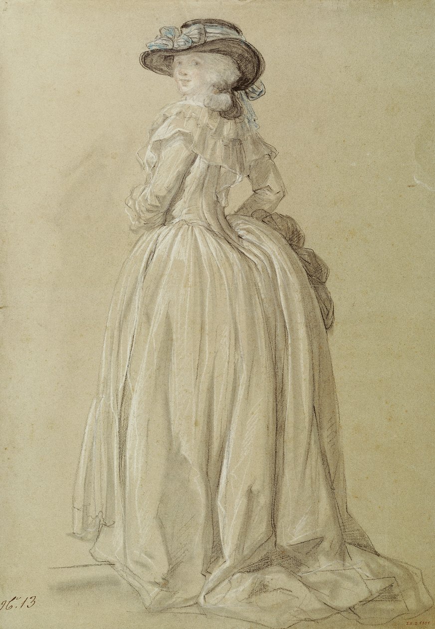 Stående ung kvinna (pastell på papper) av Francois Louis Joseph Watteau