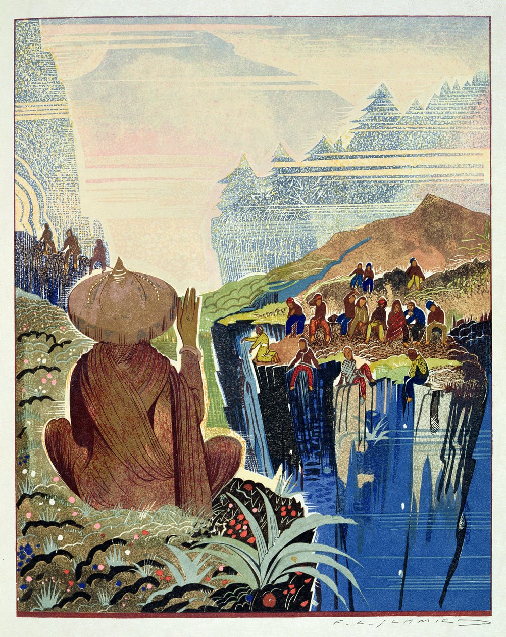 Illustration till "Kim" av Rudyard Kipling, publicerad 1930 av Francois Louis Schmied