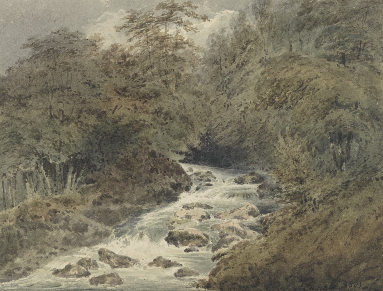 A Mountain Stream, 1801 (wc över grafit på papper) av Francois Louis Thomas Francia