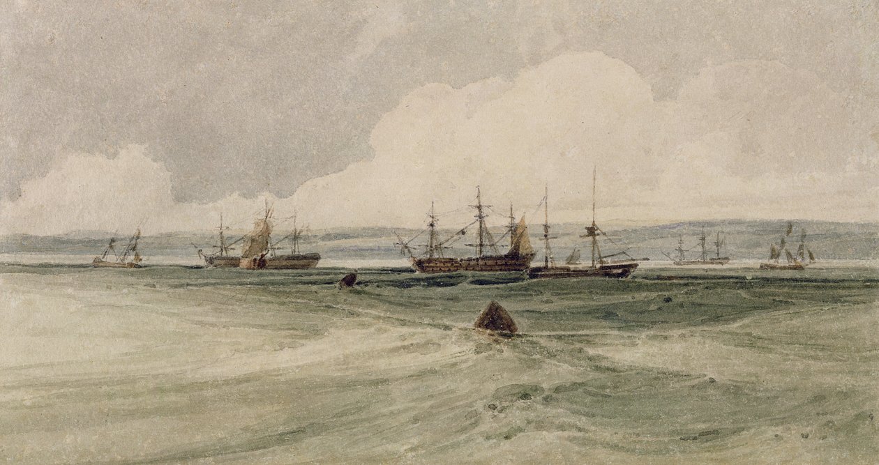 View of Sheerness (wc over grafit på papir) swed av Francois Louis Thomas Francia