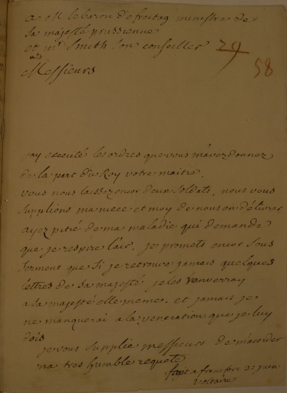 En begäran om att släppas ur fängelset den 31 juni 1753 av Francois Marie Arouet Voltaire