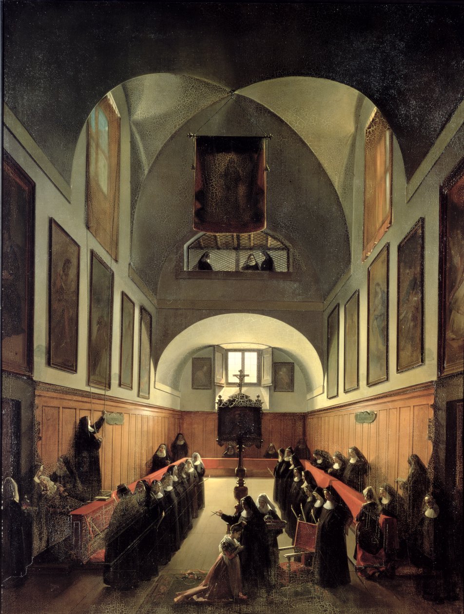 Invigningen av en ung novis från Albano i kören för klostret St. Clara i Rom av Francois Marius Granet