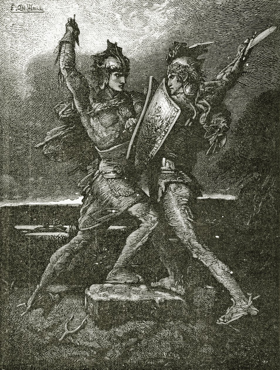 Le Mariage de Roland, 1800-talet (bw gravyr) av Francois Nicolas Chifflart