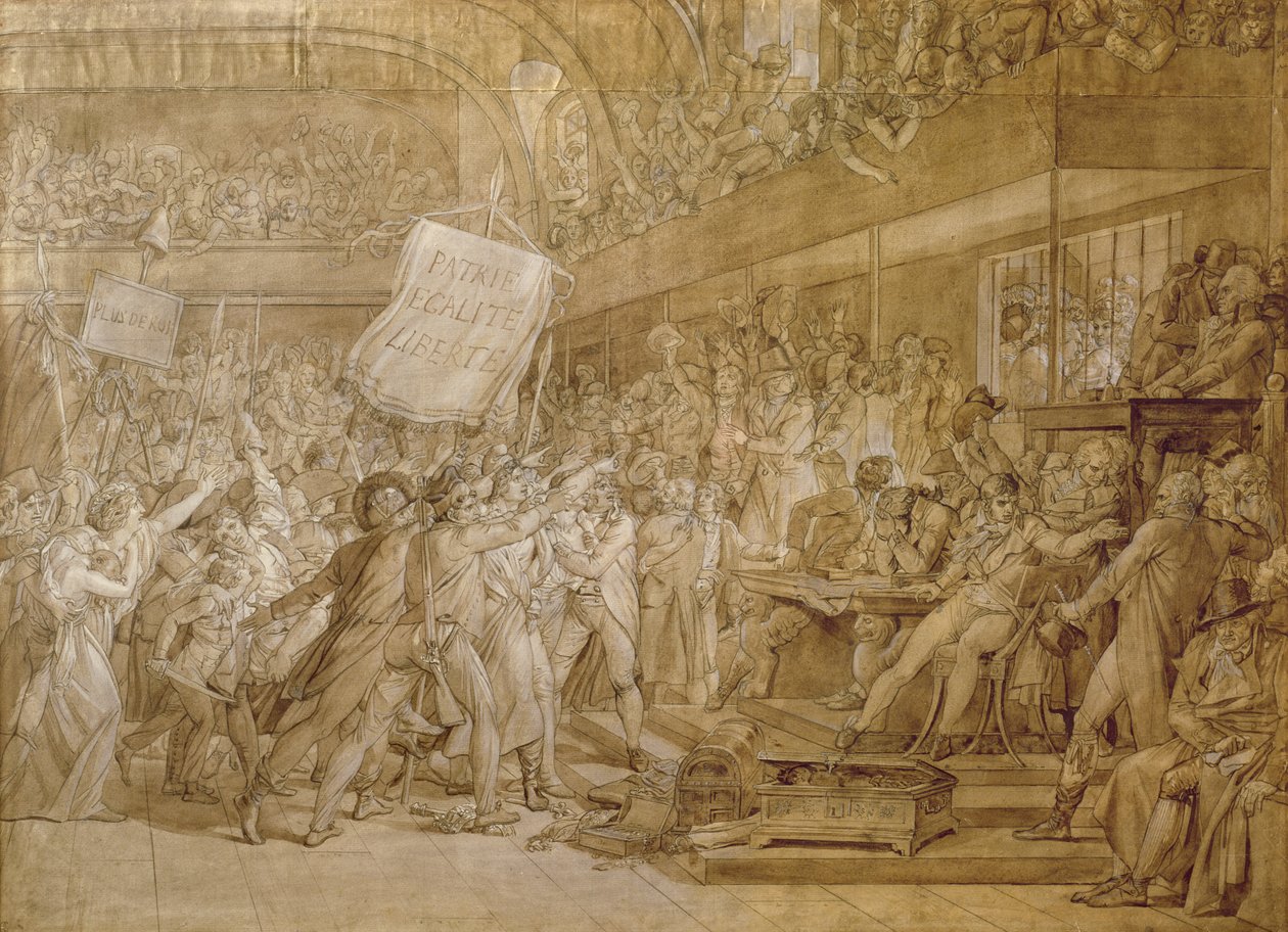 Paris befolkning stormar Tuilerierna den 10 augusti 1792 (penna, bläck och tvätt på papper) av Baron François Pascal Simon Gérard