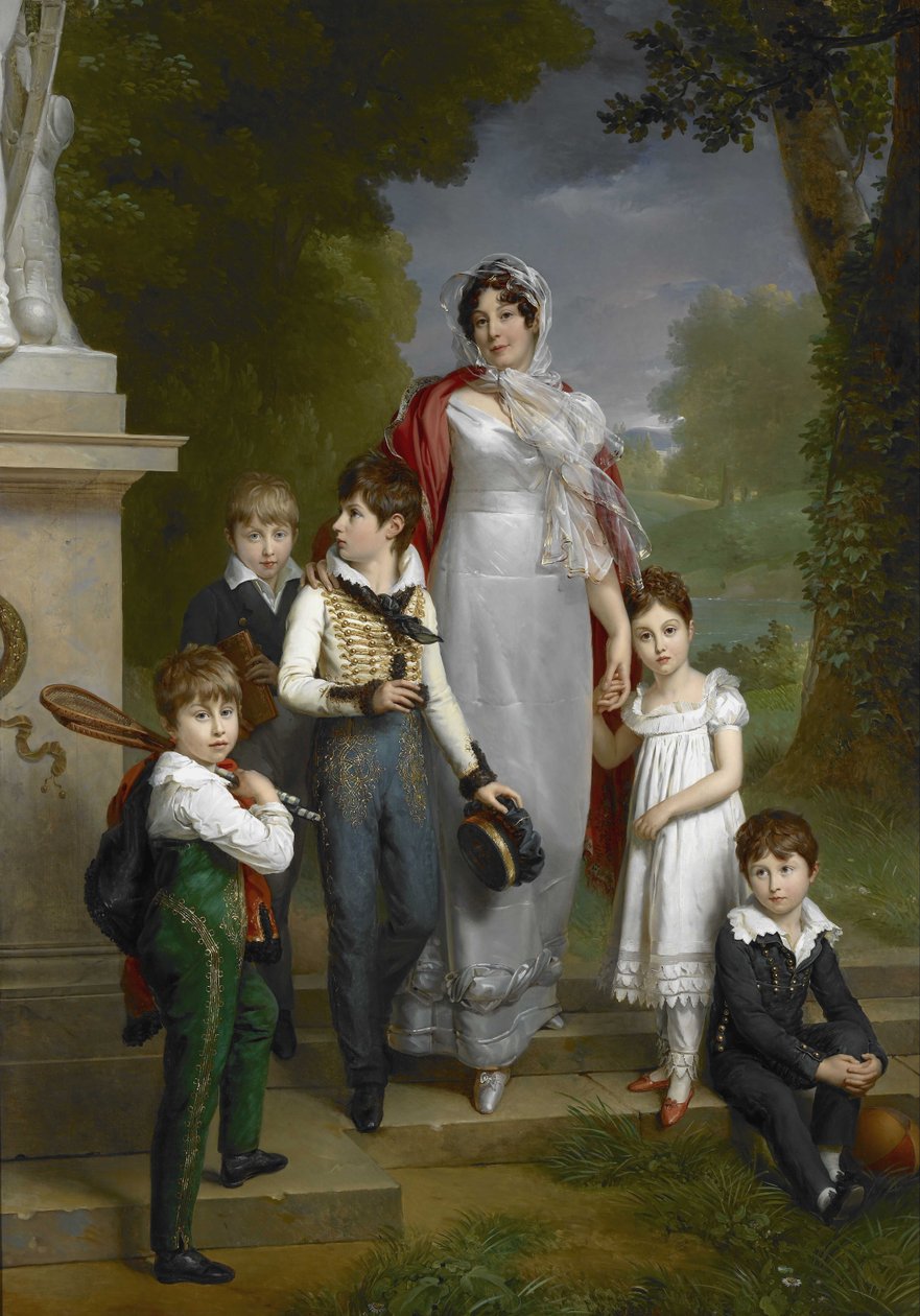 Portrait of Louise-Antoinette-Scholastique Guéhéneuc, Madame la Maréchale Lannes, Duchesse de Montebello, with her Children av Francois Pascal Simon Gerard