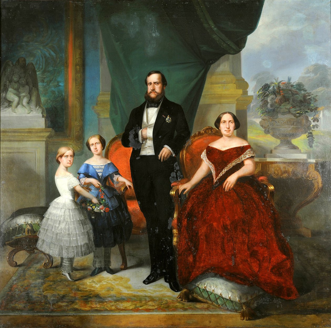 Imperial Family - Emperor Pedro II, his wife, Teresa Cristina, and their daughters, Princesses Isabel and Leopoldina av Francois Rene Moreau