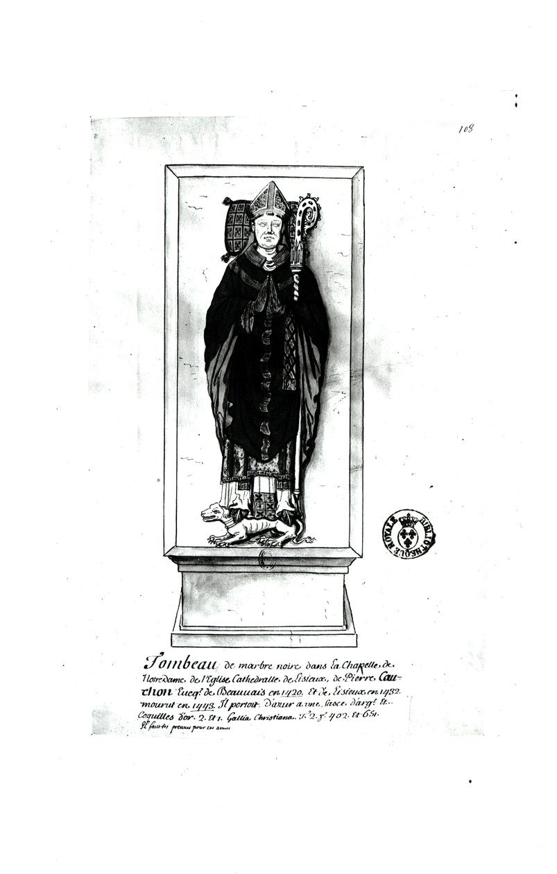 Pierre Cauchons grav (1371-1442) (penna och bläck och wc på papper) av Francois Roger de Gaignieres