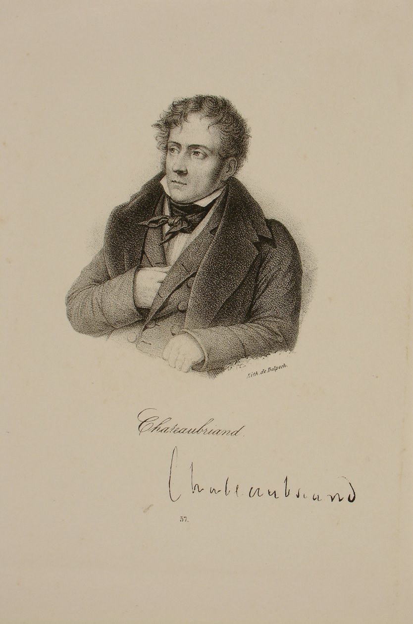 Porträtt av Francois Rene (1768-1848) Vicomte de Chateaubriand av Francois Seraphin Delpech