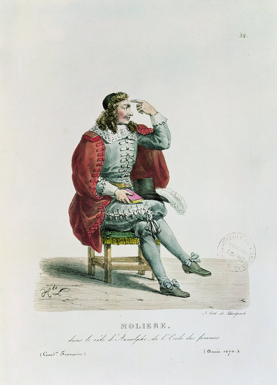 Porträtt av Moliere (1622-73) i rollen som Arnolfe från "L