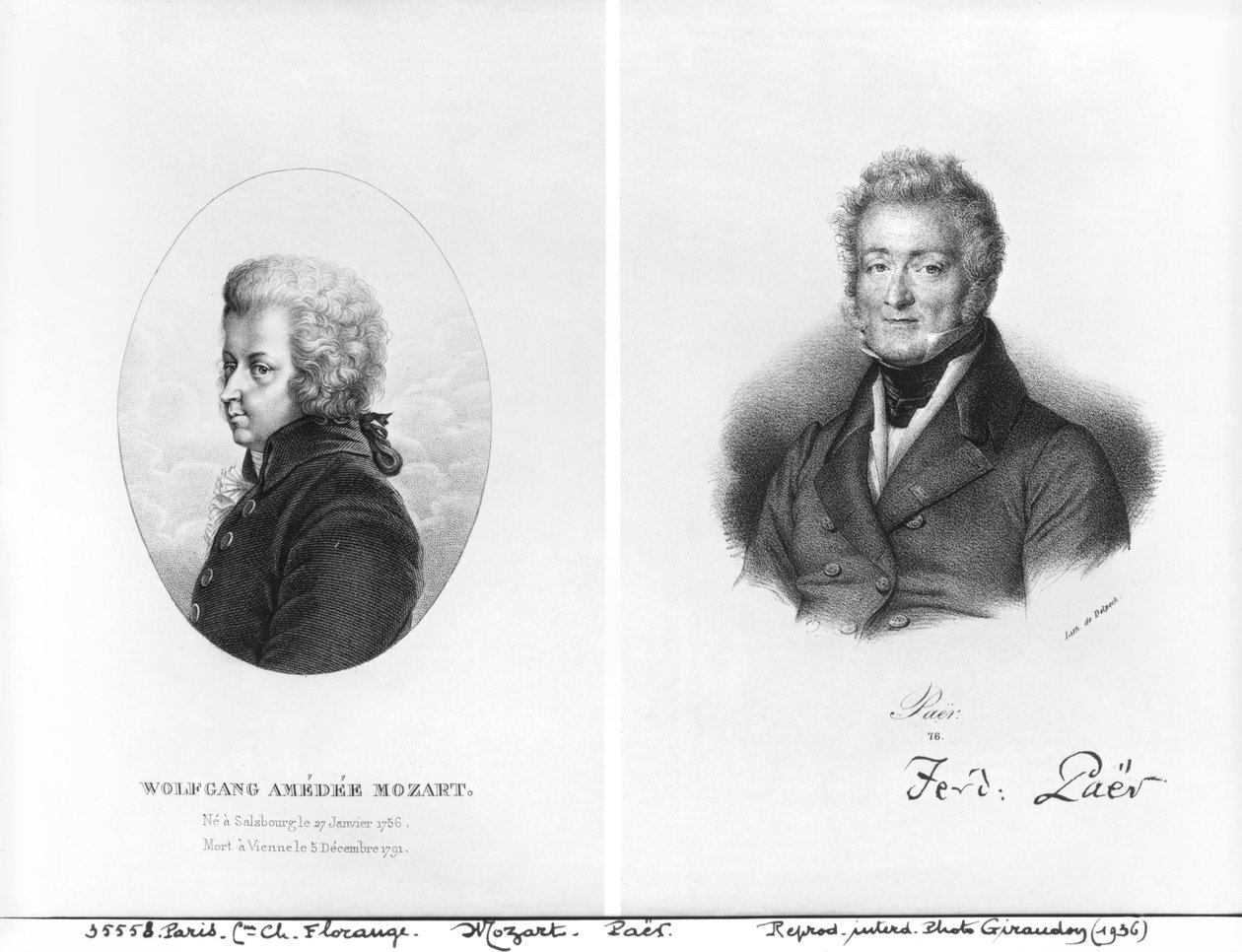 Wolfgang Amedeus Mozart (1756-91) och Ferdinando Paer (1771-1839) av Francois Seraphin Delpech