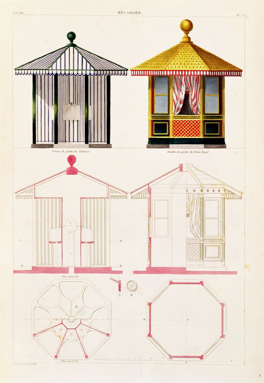Design för en pissoar och paviljong, tallrik 25 från Nouveau Recueil de Menuiserie et de Decorations interieures, 1837 av Francois Thiollet