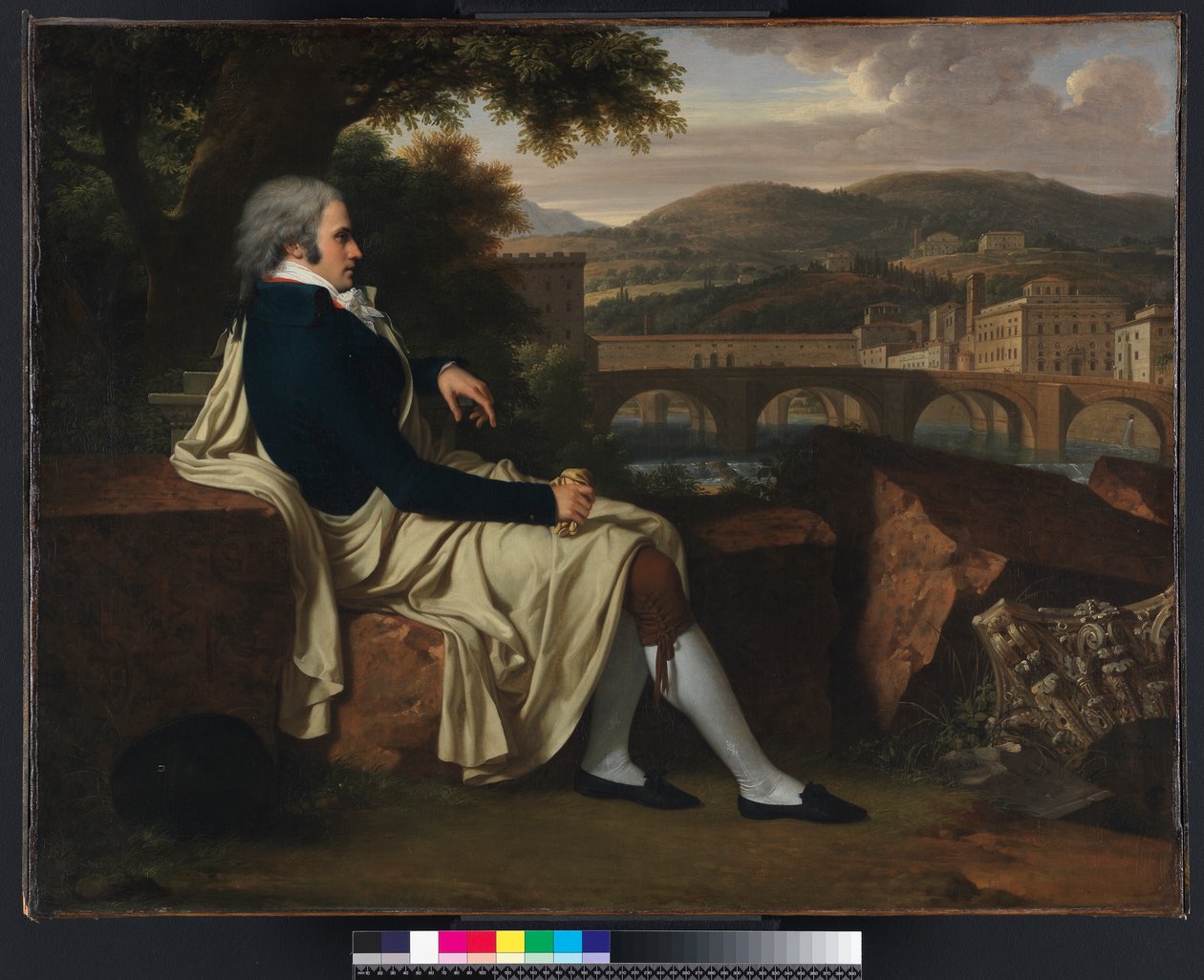 Allen Smith sad over floden Arno og overvejede Firenze, 1797 swed av Francois Xavier Fabre
