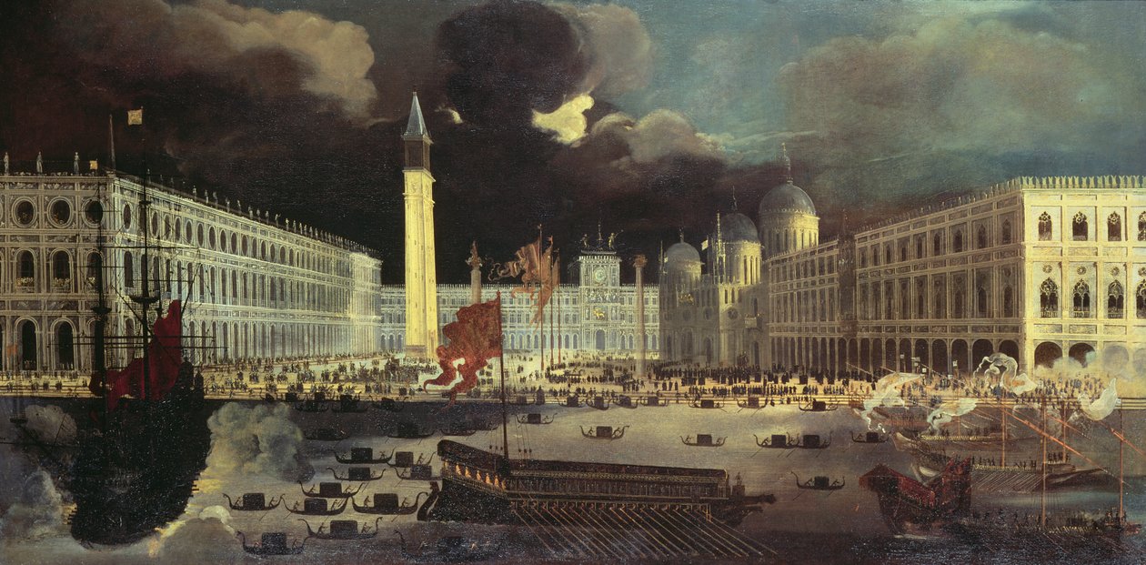 En imaginär vy av San Marco från Bacino på Kristi himmelsfärdsdag av Francois de Nome