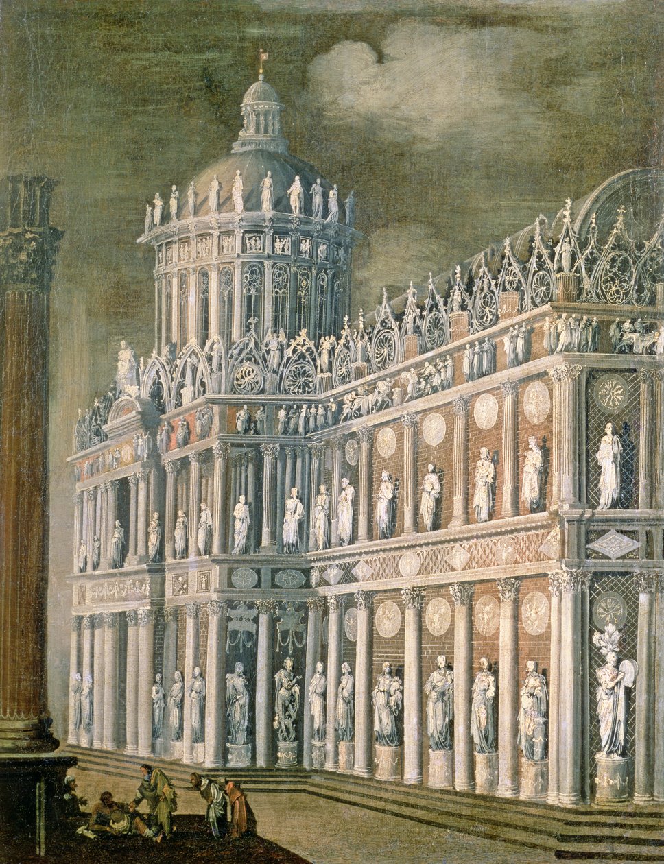 Arkitektonisk fantasi som skildrar helandet av förlamade, 1622 av Francois de Nome