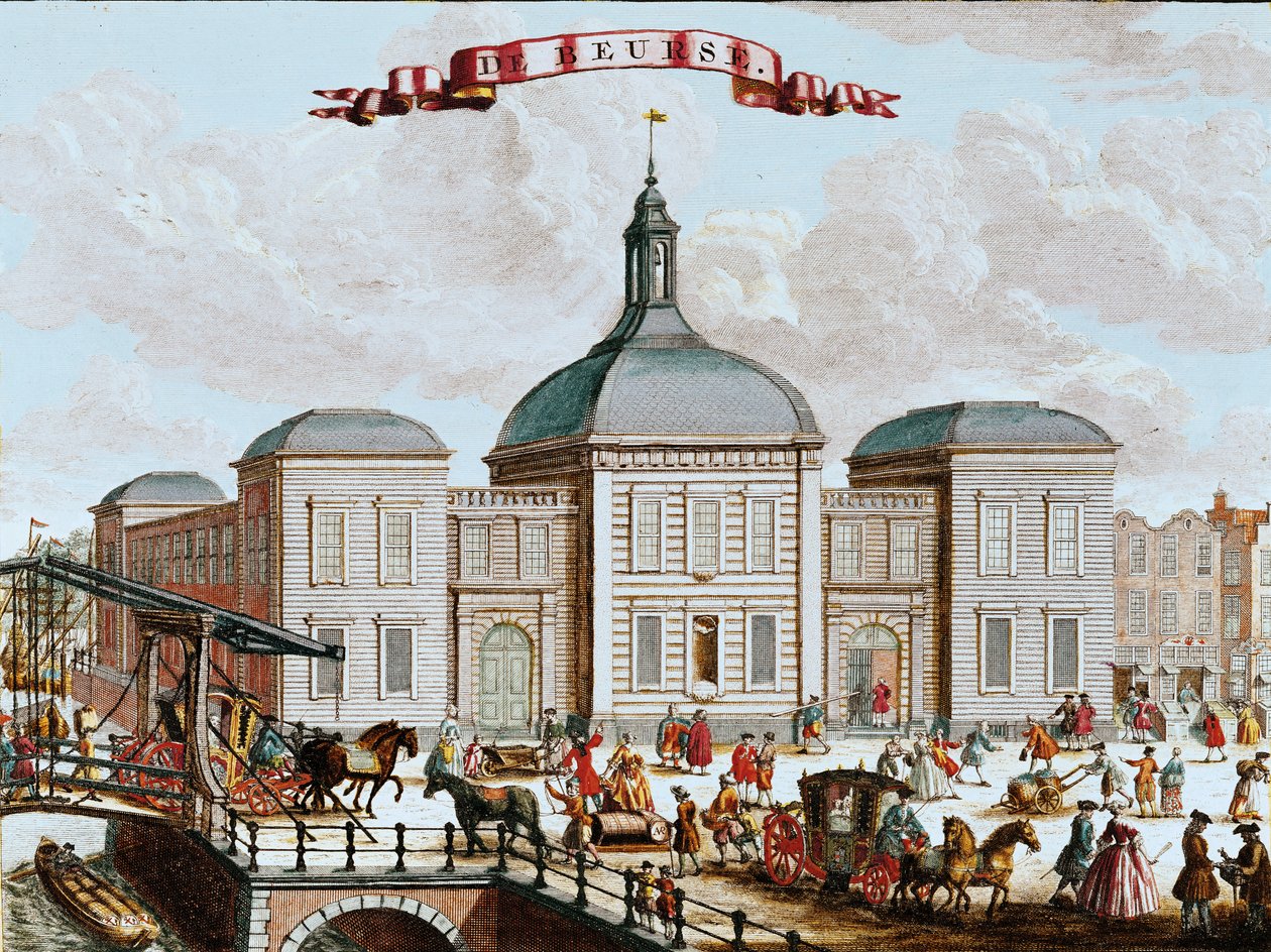 Börsen, Amsterdam, 1743 (färggravyr) av Francois van Bleyswyck