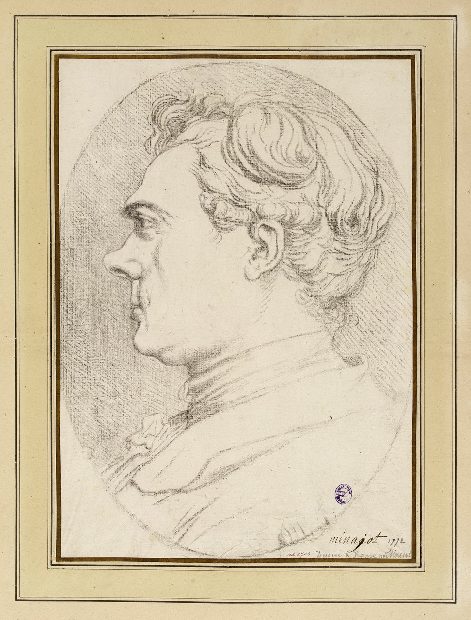 Karikatyrporträtt av målaren Ménageot, Rom 1772 av François-André Vincent