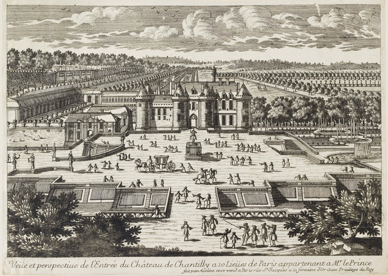 Utsikt över Chateau de Chantilly från Orangeriet av Francois Antoine Aveline
