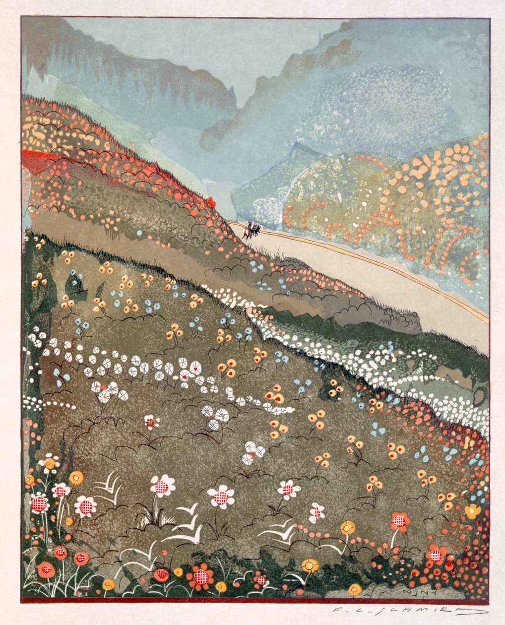Illustration från "Kim", av Rudyard Kipling, pub. 1930 av Francois Louis Schmied