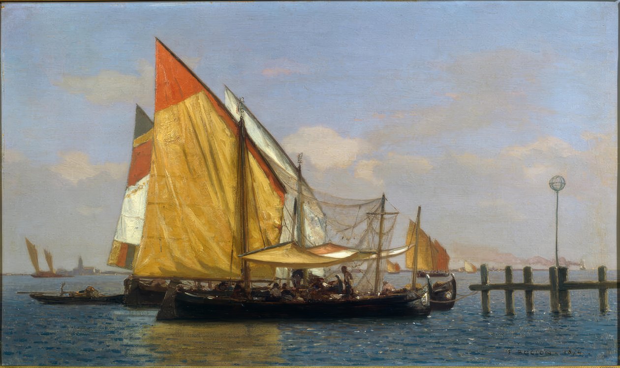 Båtar och fiskare i Venedig av Francois-Louis-David Bocion