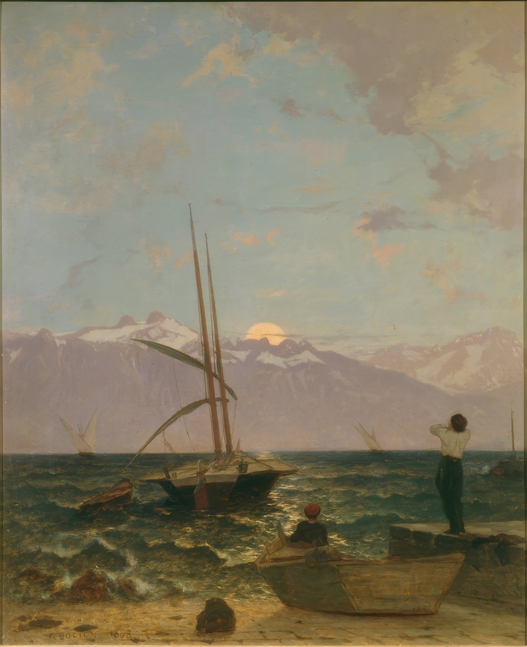 Månuppgång över Genèvesjön av Francois-Louis-David Bocion