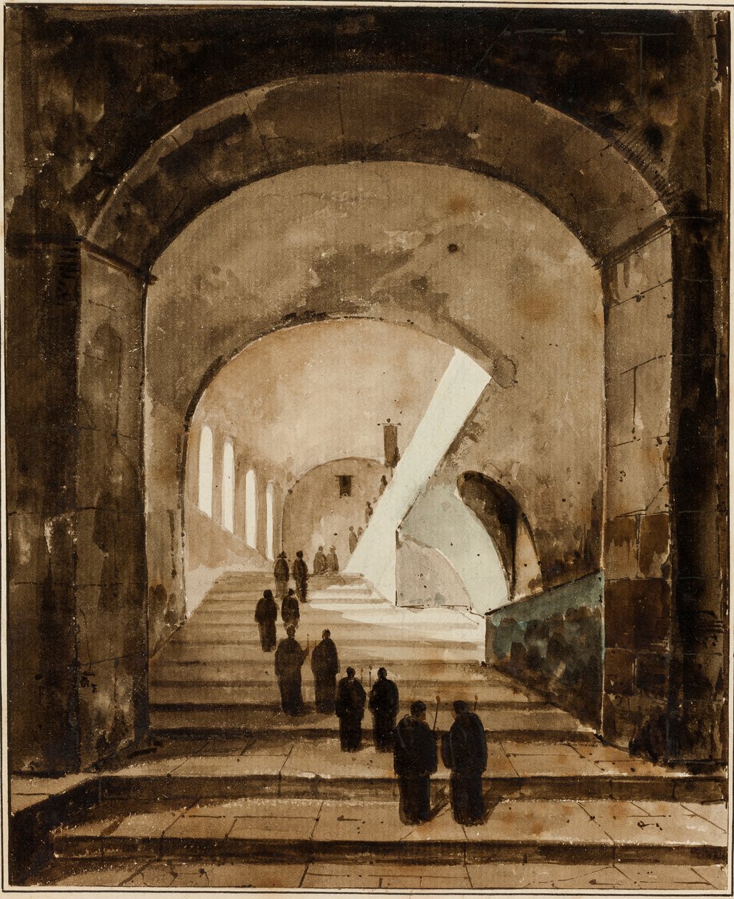 Munkar på trappan i Villa of Maecenas i Tivoli av Francois-Marius Granet
