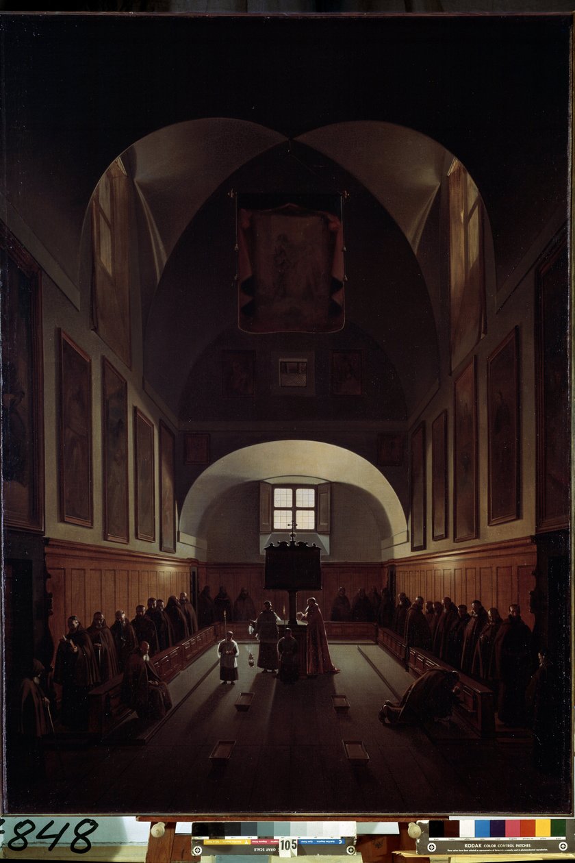 "Körens inredning i Santa Maria della Concezione dei Cappuccini-kyrkan vid Piazza Barberini i Rom" Målning av Francois Marius av Francois Marius Granet
