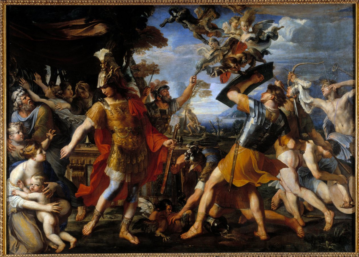Enee och hans följeslagare kämpar mot Harpiesmålningen av Francois Perrier (1590-1650) 1646 Sön. 1,55x2,18 m av Francois Perrier