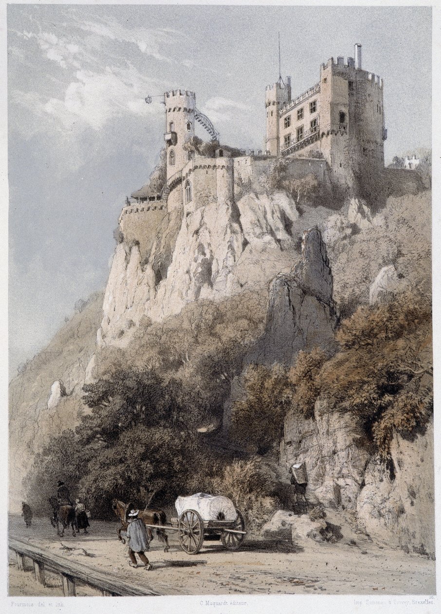 Chateau Rheinstein. I "" Den monumentala och pittoreska Rhen"". Litografier av Fourmais och Stroobant av Francois Stroobant