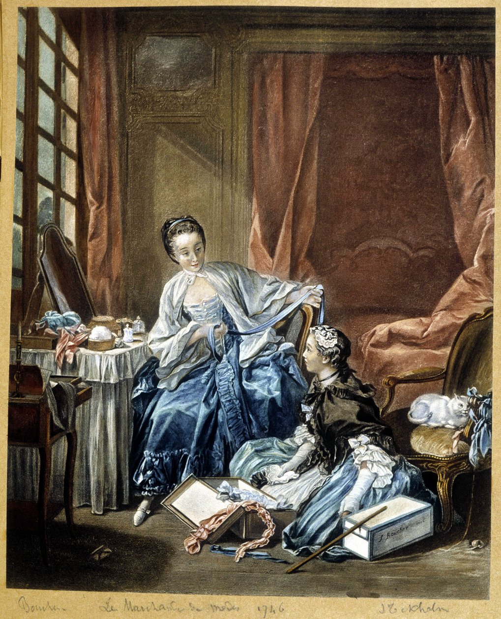 Modehandlaren efter en målning av Boucher av Francois (after) Boucher