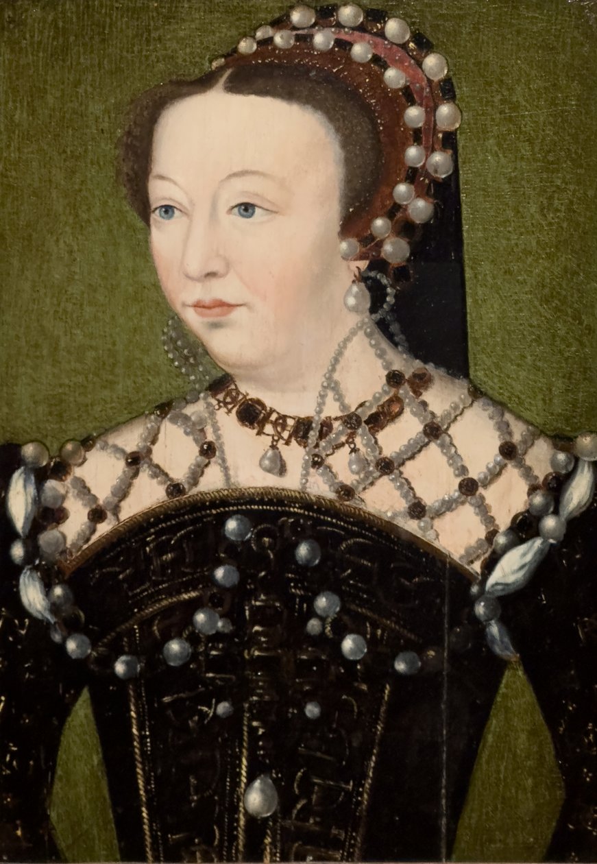 Porträtt av Catherine de Médicis, ca 1556 (olja på duk) av Francois (after) Clouet