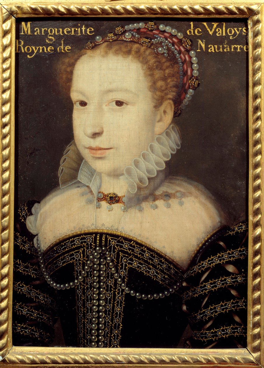 Porträtt av Marguerite de Valois (1553-1615) eller drottning Margot Målning av Francois Clouet (cirka 1515-1572) 1500-talet sön. 0,24 X 0,31 m Chantilly, Musee Conde av Francois (after) Clouet