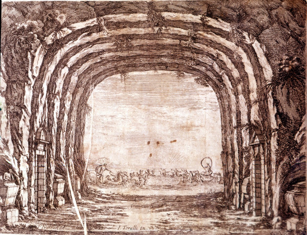 "Peleus och Thetis bröllop", scenografi av Giacomo Torelli av Francois (after) Francart