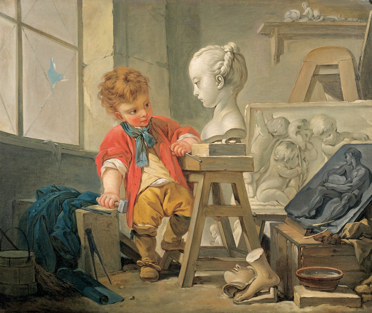 An Allegory of Sculpture (olja på duk) av Francois (and studio) Boucher