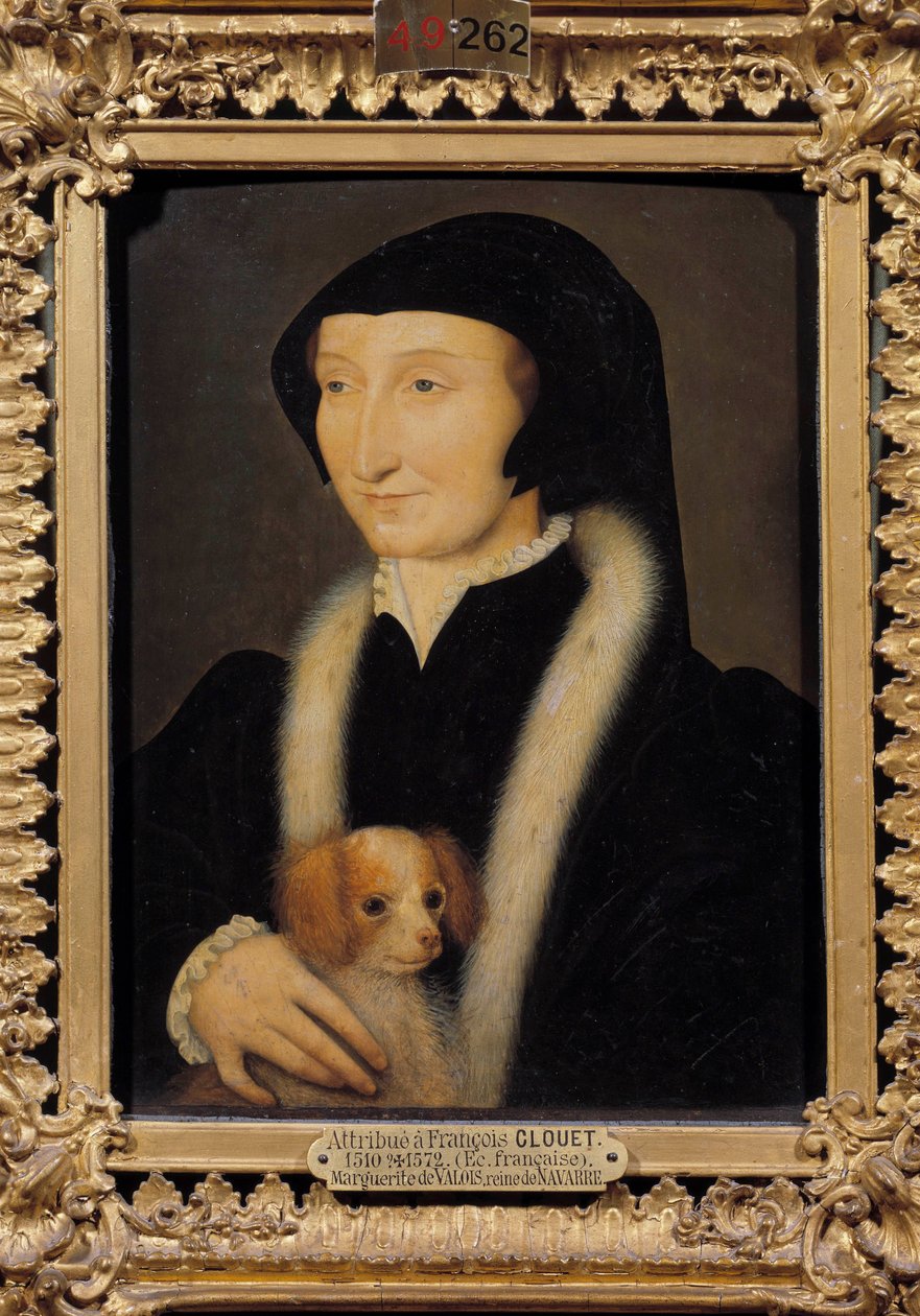 Porträtt av Margarita av Angoulema (1492-1549) Drottning av Navarra, syster till Francois I. Målning tillskriven Francois Clouet (1515-1572). 1500-talet sön. 0,31 x 0,24 m Chantilly, museum Conde av Francois (attr. to) Clouet