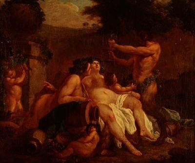 Bacchus Merrymaking av en stenurna i en Dell av Francois (circle of) Boucher