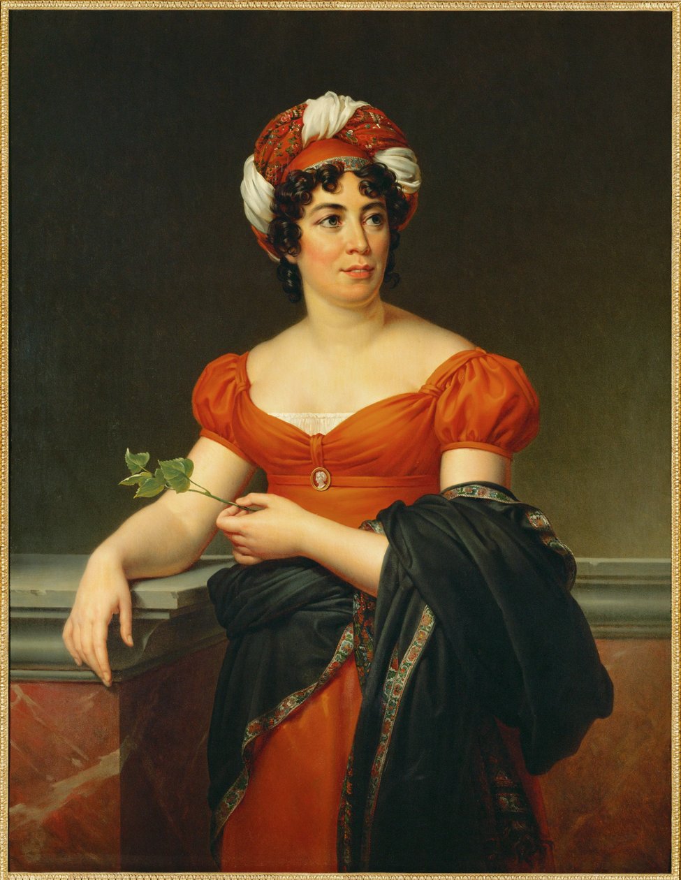 Porträtt av Germaine Necker, Mme ... (olja på duk) av Francois (school of) Gerard