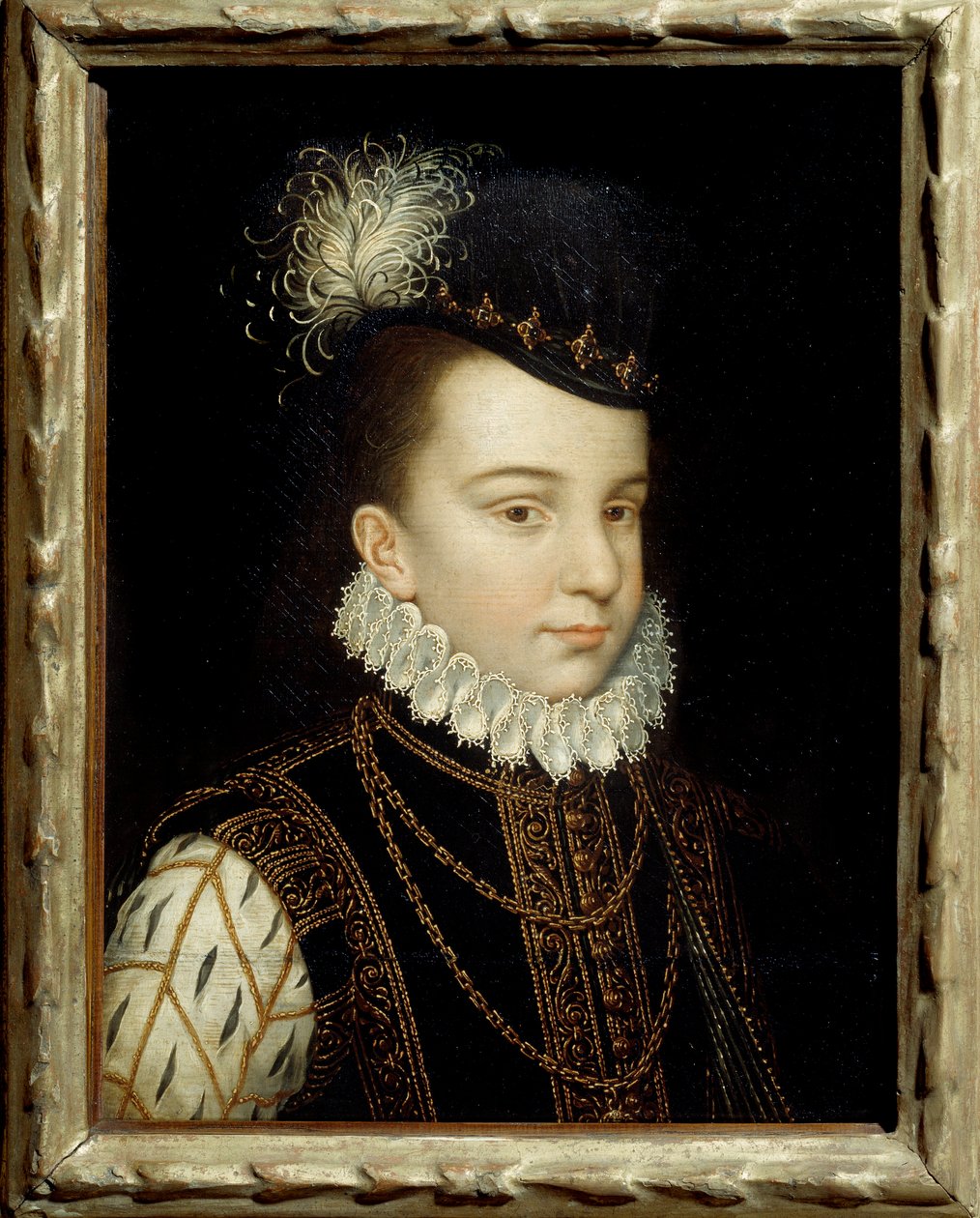 Porträtt av Francois Hercules av Frankrike, hertig av Alencon (1554-1584). Målning av Francois Clouets verkstad (1515-1572) av Francois (workshop of) Clouet