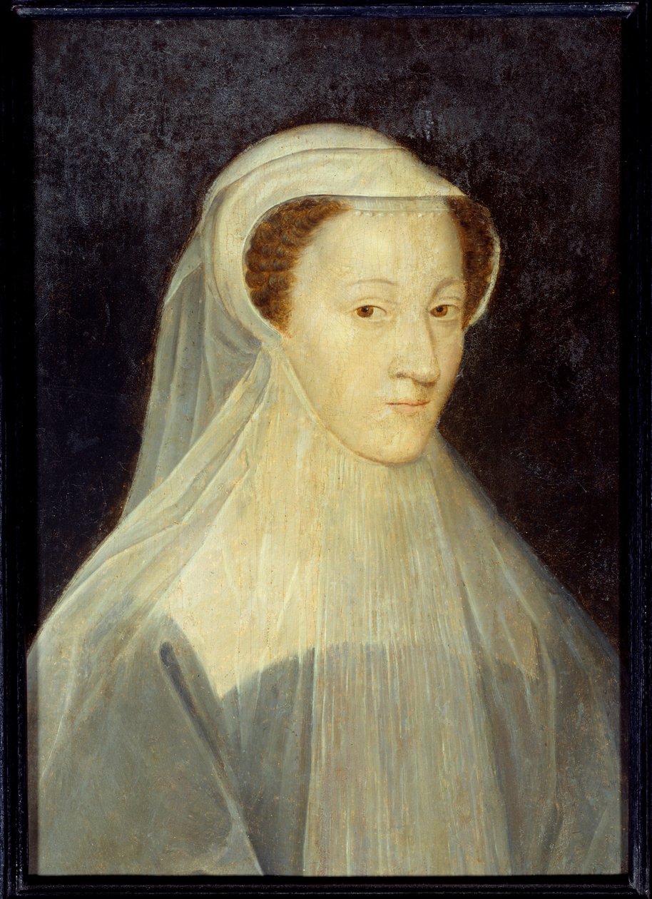 Porträtt av Marie Stuart (1542-1587), drottning av Frankrike och drottning av Skottland i sorgdräkt. Målning av Francois Clouets verkstad (1515-1572), cirka 1560. Olja på trä. Mått: 0,37 x 0,26 m. Paris, Musee Carnavalet - Porträtt av Mary Stuart (1542-151 av Francois (workshop of) Clouet