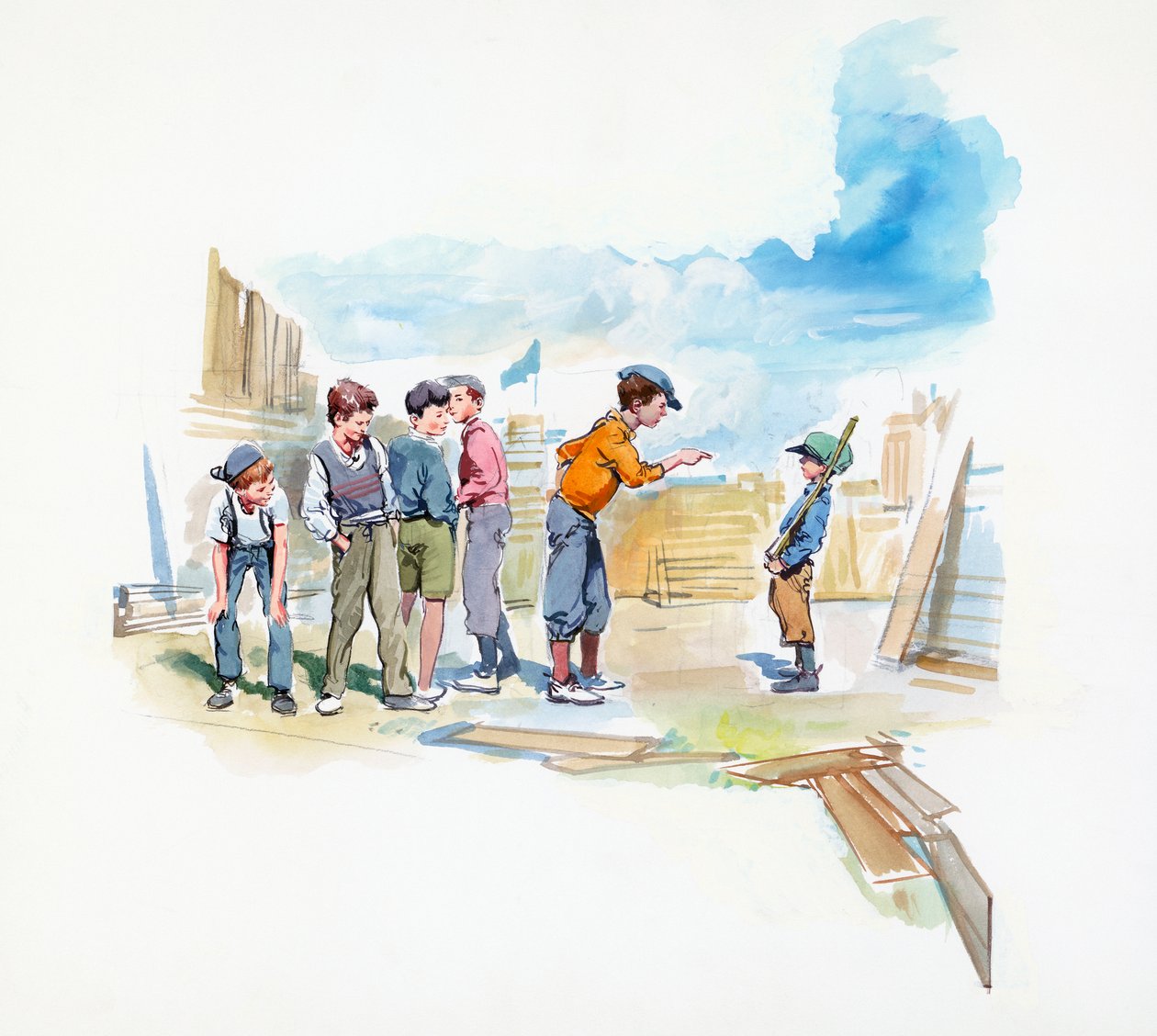 Gang, från Paul Street Boys, barnroman av Ferenc Molnar (1878-1952), teckning av Francois Alaux