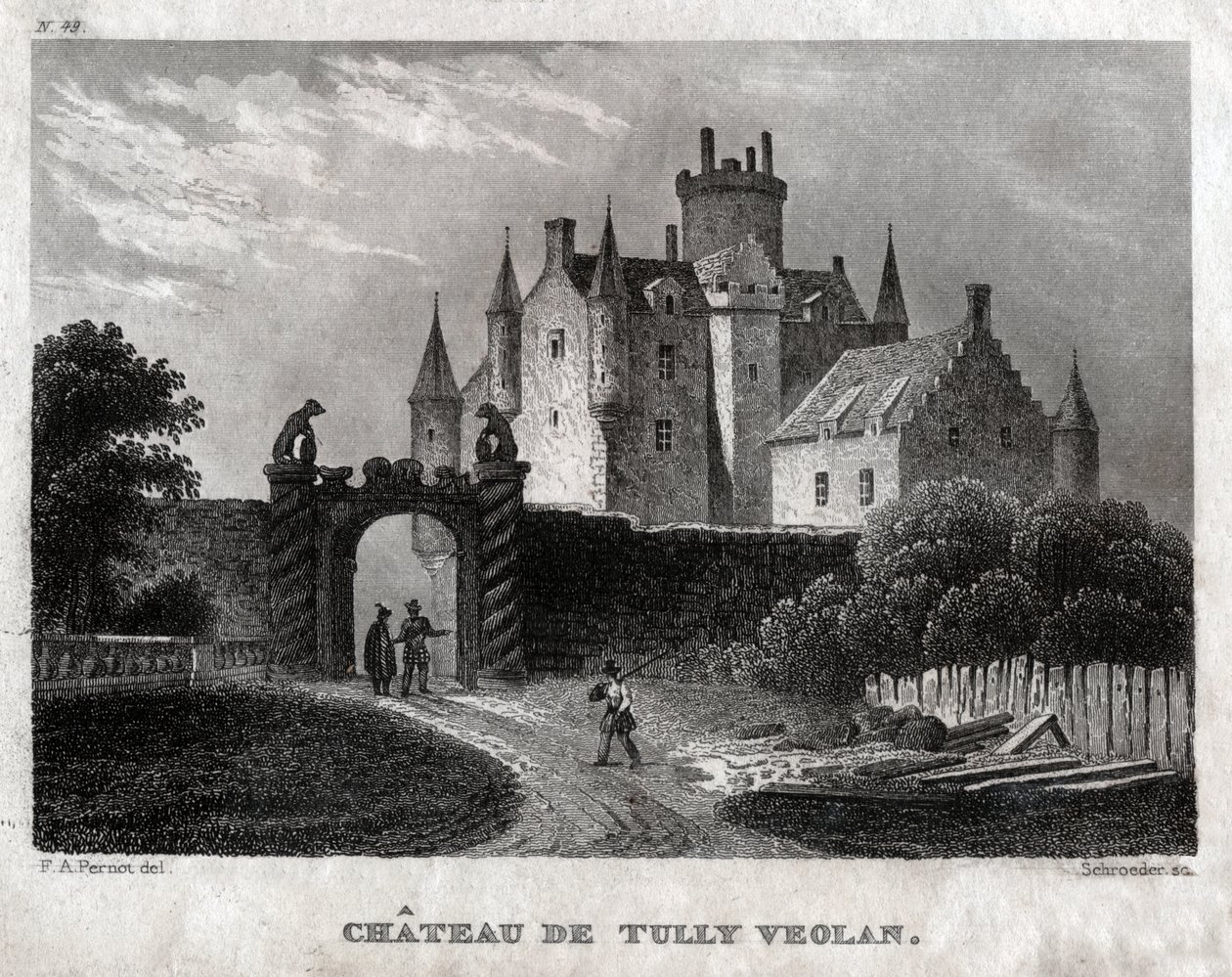 Craighall Castle. (Gravering, ca 1830) av Francois Alexandre (after) Pernot