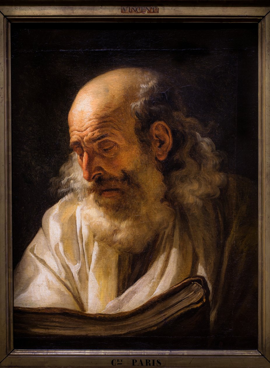 Gammal man som läser, cirka 1772-1773 (Olja på duk) av François André Vincent