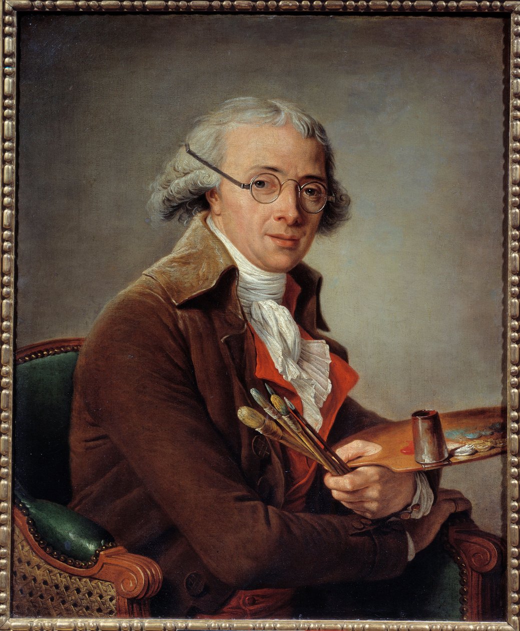 Porträtt av målaren Francois Andre Vincent (1746-1816) Konstnären håller i sin palett och bär glasögon. Målning av Adelaide Labille Guiard (1749-1803) 1700-talets sön. 0,73x0,59 m - Porträtt av målaren Francois Andre Vincent (1746-1816). Konstnären av François André Vincent