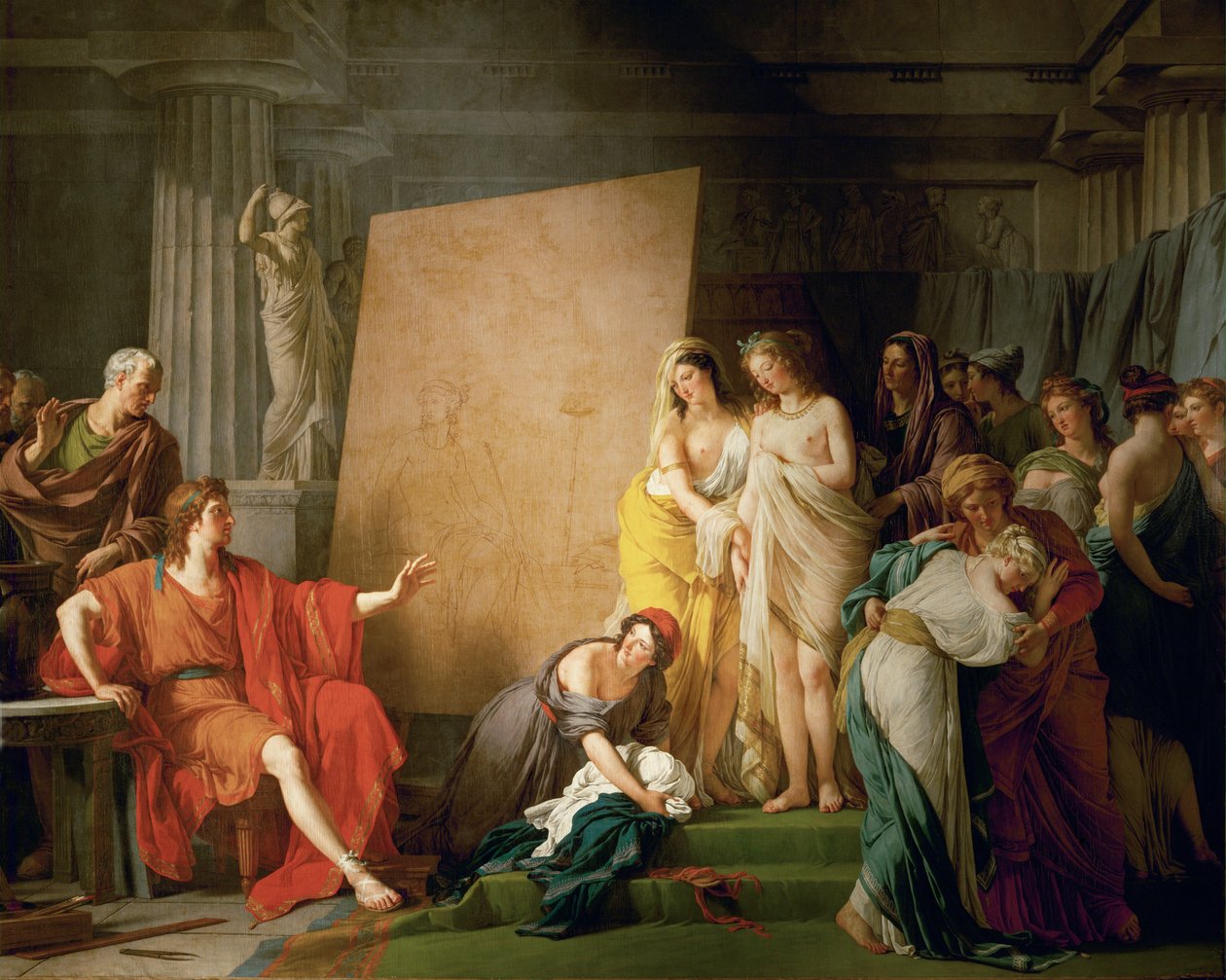 Zeuxis väljer de vackraste flickorna i Crotone som sina modeller ... av François André Vincent