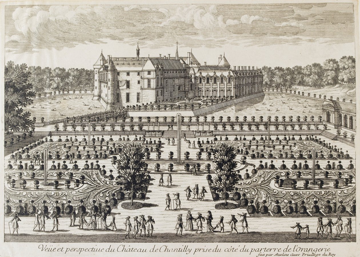 Utsikt över Chateau de Chantilly från Orangeriet, mitten av 1700-talet av Francois Antoine Aveline