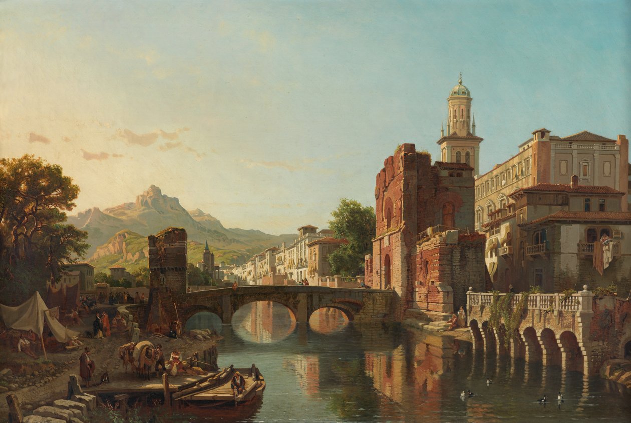 Stadsbild i Spanien (olja på duk) av Francois Antoine Bossuet
