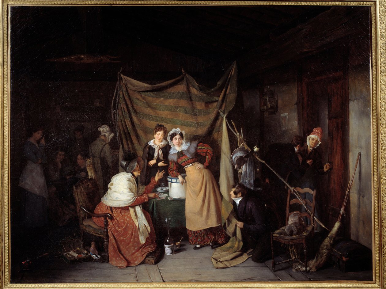 En Sibylle som säger gott äventyr till unga män Målning av Francois Auguste Biard (1799-1882) 1827 Lyon, Musee des Beaux Arts av François Auguste Biard