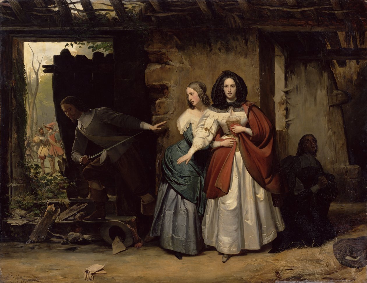 Flygningen av Henrietta-Maria av Frankrike, drottning av England 1638, 1835 av Francois Augustin Desmoulins