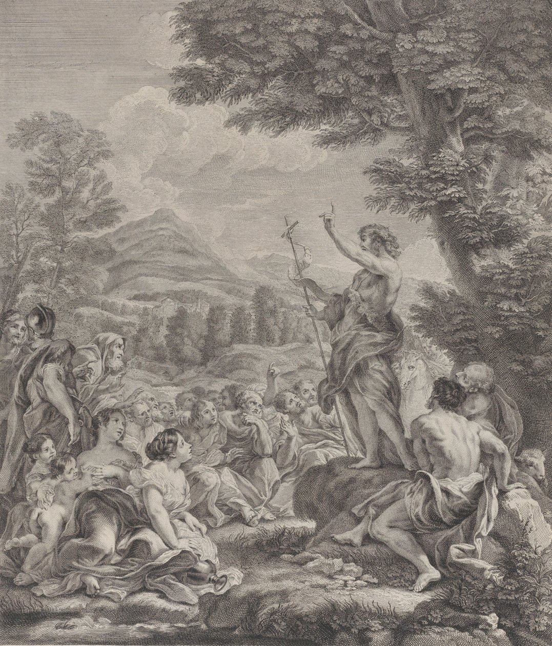 Johannes Döparen predikar för en folkmassa, ca. 1729. av Francois Bernard Lepicie